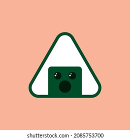A cute onigiri with a shocked expression. 
