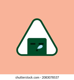 A cute onigiri with a sleeping expression. Cute food character. Flat design vector illustration on isolated background.