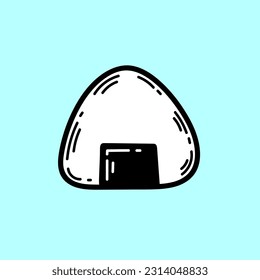 Cute onigiri. Street food concept. Triangular rice in a nori sheet. Rice with seaweed. Japanese traditional and Asian food. Vector illustration in doodle style