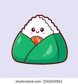 Cute Onigiri Sushi Salmon Cartoon Vector Icon Illustration. 
Sushi Food Icon Concept Isolated Premium Vector. Flat 
Cartoon Style 