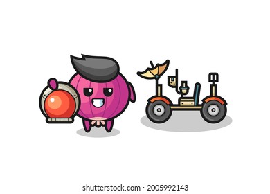 the cute onion as astronaut with a lunar rover , cute style design for t shirt, sticker, logo element