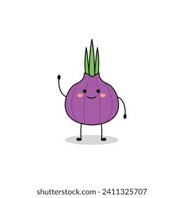 Cute onion cartoon character waving hand doodle