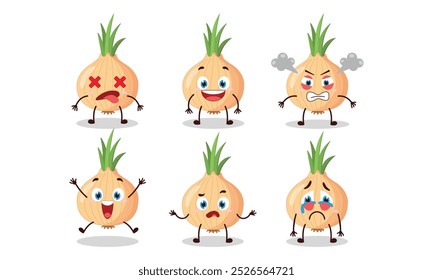 cute onion cartoon with many expressions vector illustration