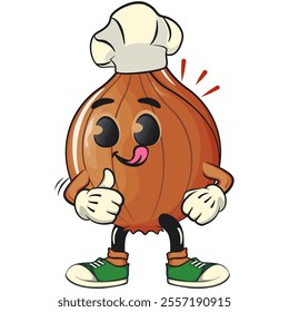 cute onion character as chef give thumbs up, cartoon vector illustration, work of hand drawn