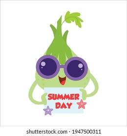 Cute Onion Character Flat Cartoon Vector Template Design Illustration