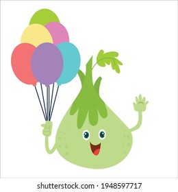 Cute Onion Character Flat Cartoon Vector Template Design Illustration