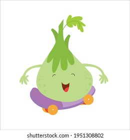 Cute Onion Character Flat Cartoon Vector Template Design Illustration