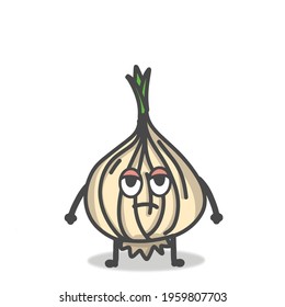 Cute Onion Character Flat Cartoon Emoticon Vector Template Design Illustration