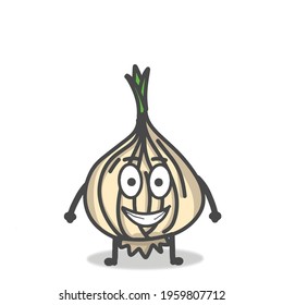 Cute Onion Character Flat Cartoon Emoticon Vector Template Design Illustration