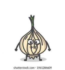 Cute Onion Character Flat Cartoon Emoticon Vector Template Design Illustration