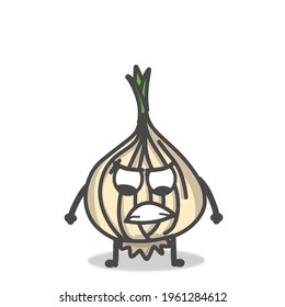 Cute Onion Character Flat Cartoon Emoticon Vector Template Design Illustration
