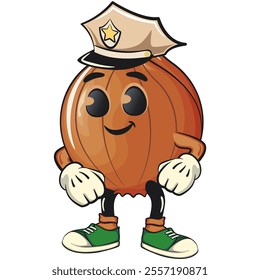 cute onion character with policeman hat, cartoon vector illustration, work of hand drawn