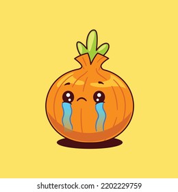 Cute Onion Crying Icon Vector Illustration Flat Cartoon Style