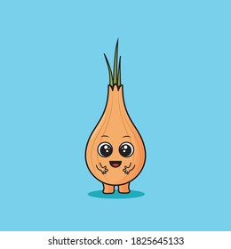 Cute Onion Mascot Character Vector Illustration. Design For World Food Day. Can USe For Sticker, Banner, Web, Flyer, Promotion, Advertising
