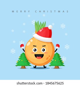 Cute onion mascot happy to celebrate Christmas day