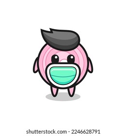 cute onion rings cartoon wearing a mask , cute style design for t shirt, sticker, logo element