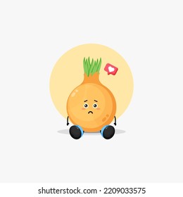 Cute onion sitting tired icon illustration