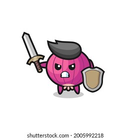 cute onion soldier fighting with sword and shield , cute style design for t shirt, sticker, logo element