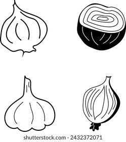 Cute Onion Vector Lineart - Monochrome Vegetable Illustration