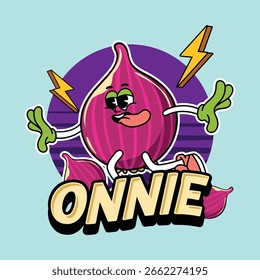 cute onion vegetable 70s retro comic cartoon characters