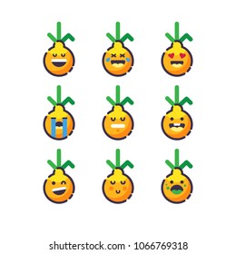 Cute onions. Emoji onion. Smile vegetable. Isolated flat vector illustration on white background