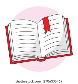 Cute Open Book with Bookmark Illustration
