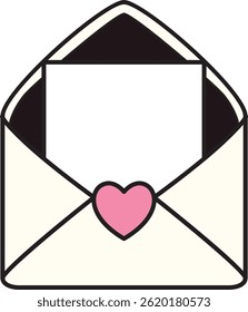 Cute open envelope with a white letter inside, sealed with a pink heart. Perfect for love notes, Valentine’s designs, or wedding themes.