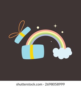cute open give box with rainbow illustration