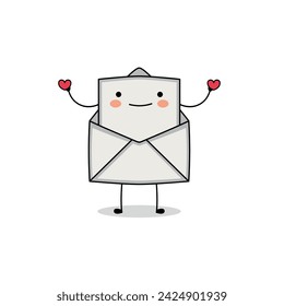 Cute open mail envelope cartoon character spreading love doodle