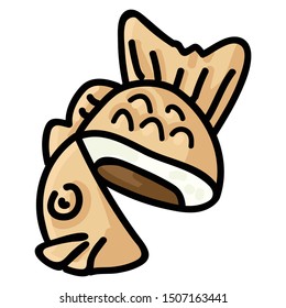 Cute open taiyaki illustration. Hand drawn Japanese dessert food clipart. 