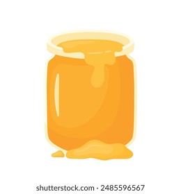 Cute opened honey jar with honey bee dripping drawing doodle icon cartoon vector illustration isolated on transparent background