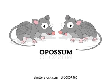 cute opossum animal cartoon, simple vector illustration