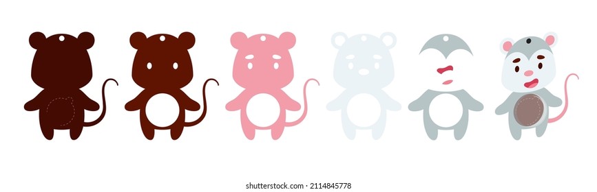 Cute opossum candy ornament. Layered paper decoration treat holder for dome. Hanger for sweets, candy for birthday, baby shower, halloween, christmas. Print, cut out, glue. Vector stock illustration