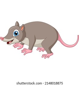 Cute opossum cartoon on white background