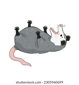 Cute opossum isolated on a white background. Vector graphics.