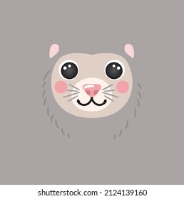 Cute opossum portrait square smile head cartoon round shape animal face, isolated possum avatar vector icon illustration. Flat simple hand drawn for kids poster, cards, t-shirts, baby clothes