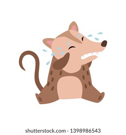 Cute Opossum Sitting on Floor and Crying, Adorable Wild Animal Cartoon Character Vector Illustration