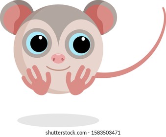 Cute opossum vector illustration. Flat design. Isolated Illustration on white background