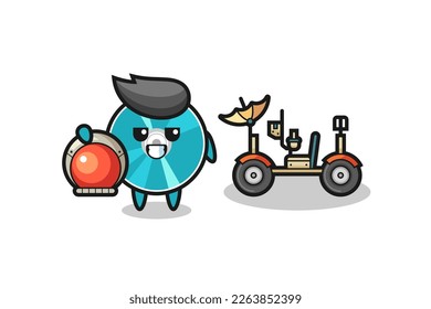 the cute optical disc as astronaut with a lunar rover , cute style design for t shirt, sticker, logo element