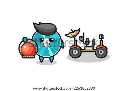 the cute optical disc as astronaut with a lunar rover , cute style design for t shirt, sticker, logo element