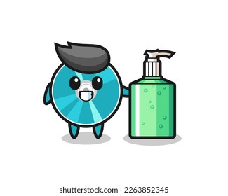 cute optical disc cartoon with hand sanitizer , cute style design for t shirt, sticker, logo element