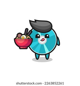 caracter de disco óptico lindo comiendo fideos , diseño de estilo lindo para camisetas, pegatinas, elemento logo