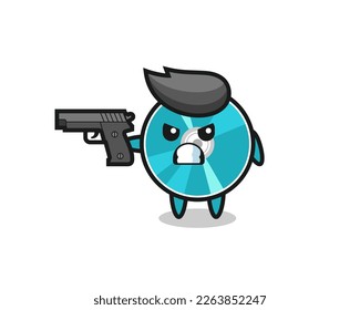 the cute optical disc character shoot with a gun , cute style design for t shirt, sticker, logo element