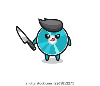 cute optical disc mascot as a psychopath holding a knife , cute style design for t shirt, sticker, logo element
