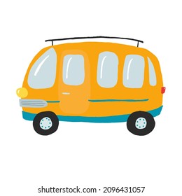 Cute orage bus, vector illustration for prints, posters, cards, table games, cards, memory game, stickers. Hand drawn van in flat style. 