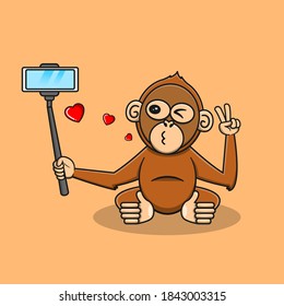 cute orang utan taking selfie vector illustration
