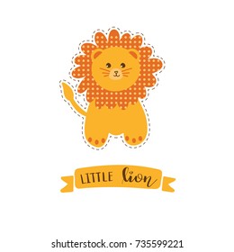 Cute orange baby lion vector illustration, can be used for clothing print, children t-shirt for baby boys. Hand Drawn Vector Illustration of small lion