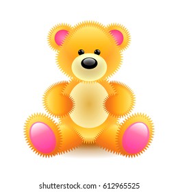 Cute orange bear soft toy isolated on white vector illustration