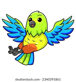 Cute orange bellied parrot cartoon flying