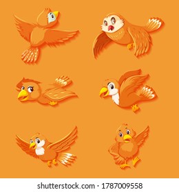 Cute orange bird cartoon character illustration